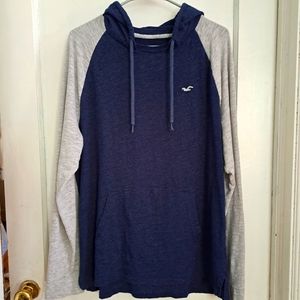 Hollister Mens Long Sleeve Hoodie Blue And Grey with a kangaroo pocket szXL